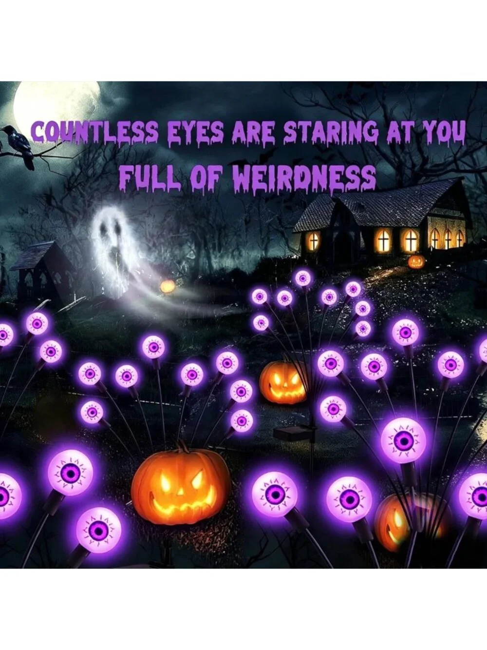10-Pack Solar Scary Eyeball Lights for Halloween Outdoor Decorations - 80 LEDs